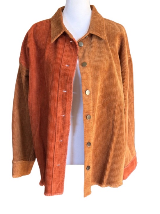easel Jackets & Blazers - Easel Color Block Corduroy Shacket Oversized Button Front Jacket